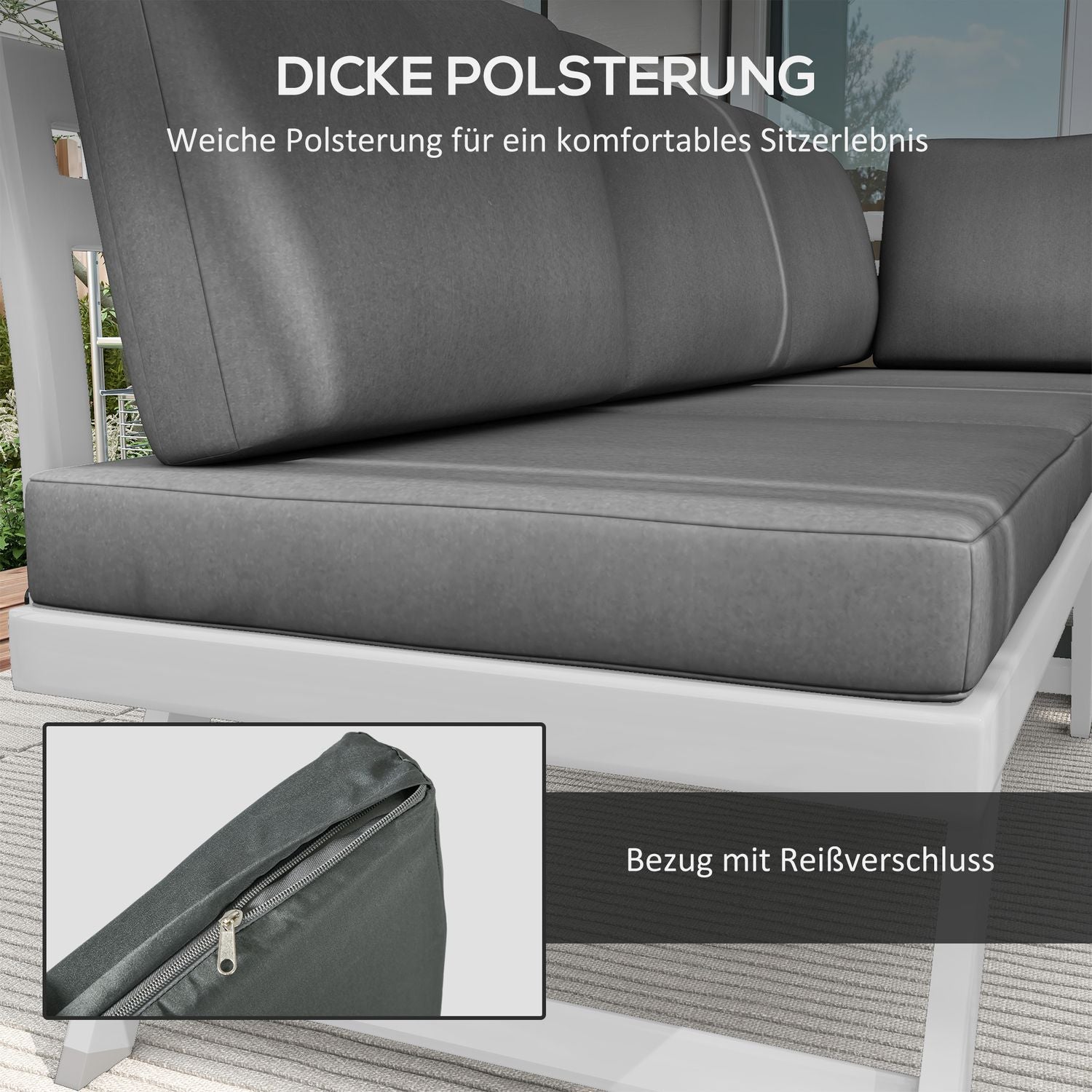 4-delad grå trädgårdsmöbelset, soffa och soffbord