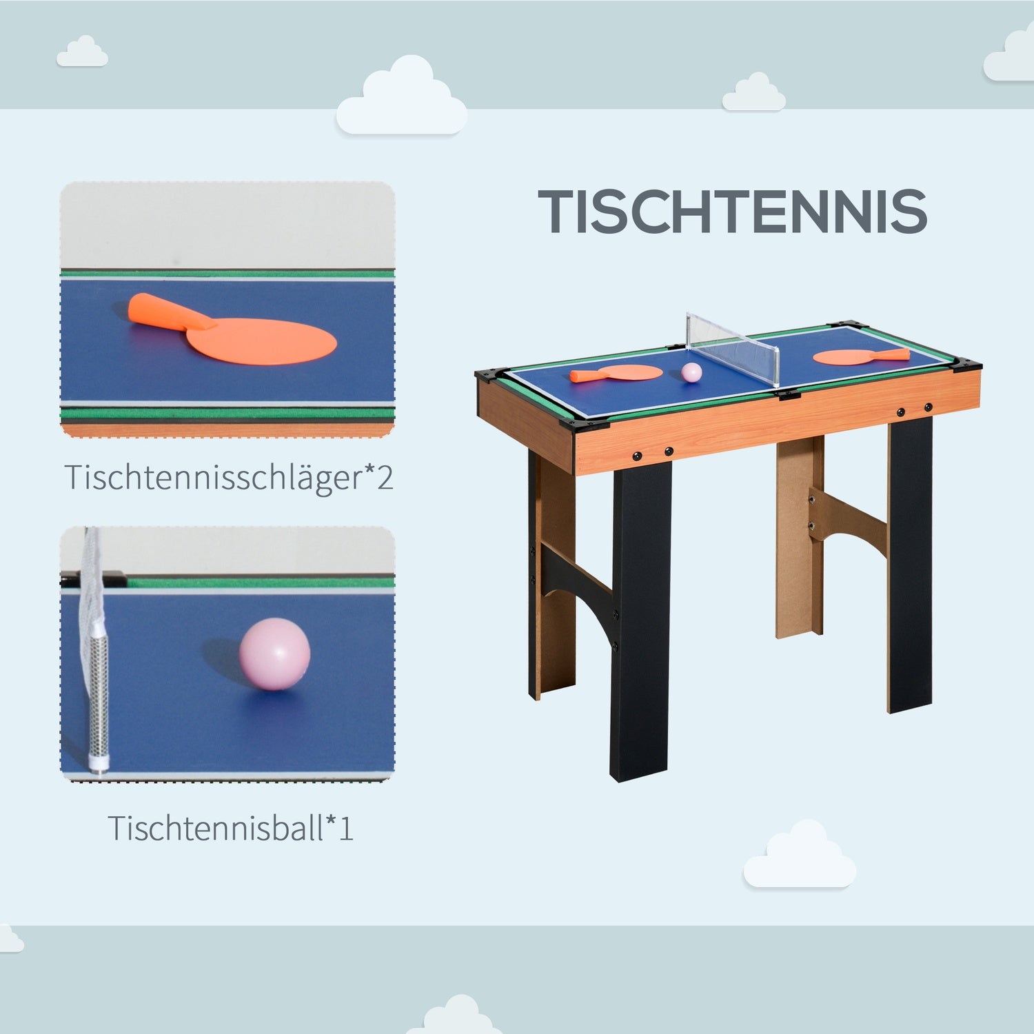 4-i-1 spelbord: fotboll, hockey, tennis, biljard