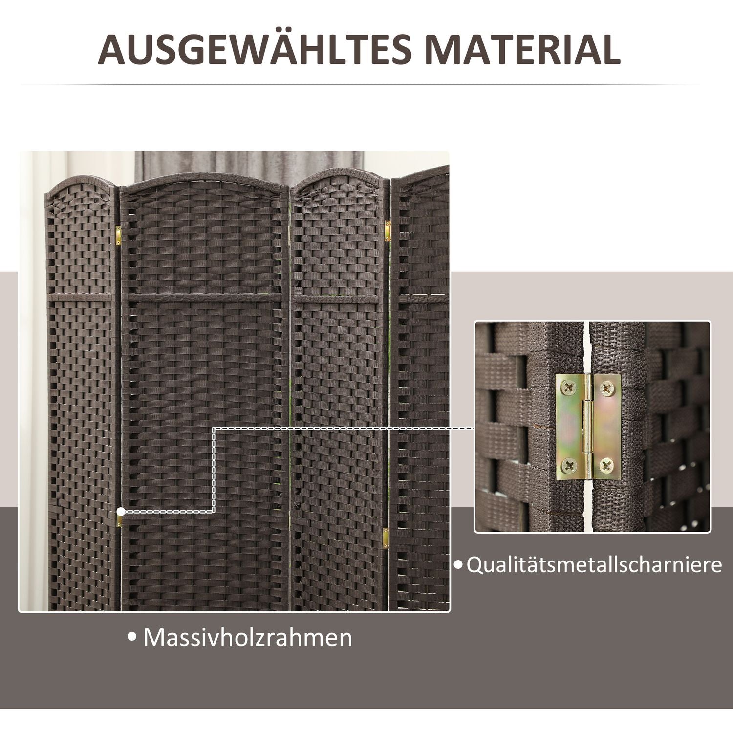4-panels fällbar rumsavdelare, brun, polypropen