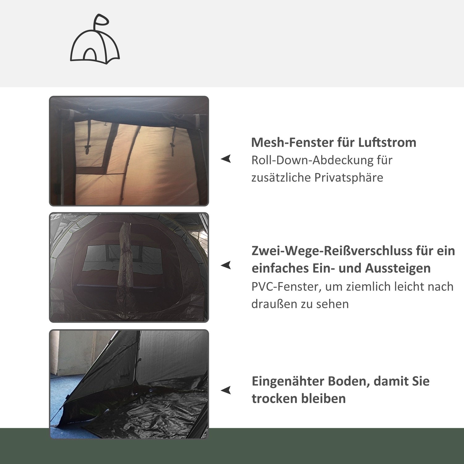 4-personers tunneltält, 2 rum, UV-skydd, vattentätt