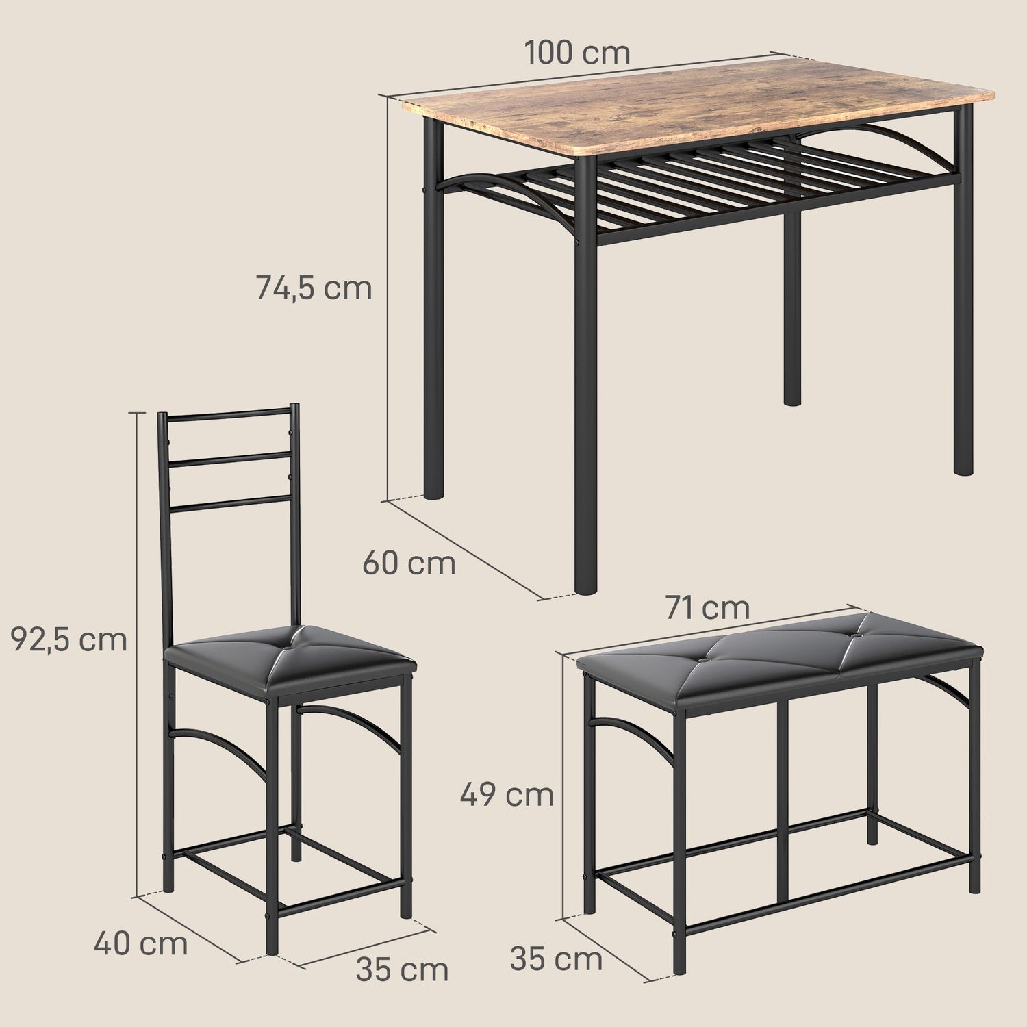 4 st. Matsalsset, matbord med 2 stolar, bänk, platsbesparande matsalsgrupp, matbordsset för små utrymmen, kök, matsal, brun