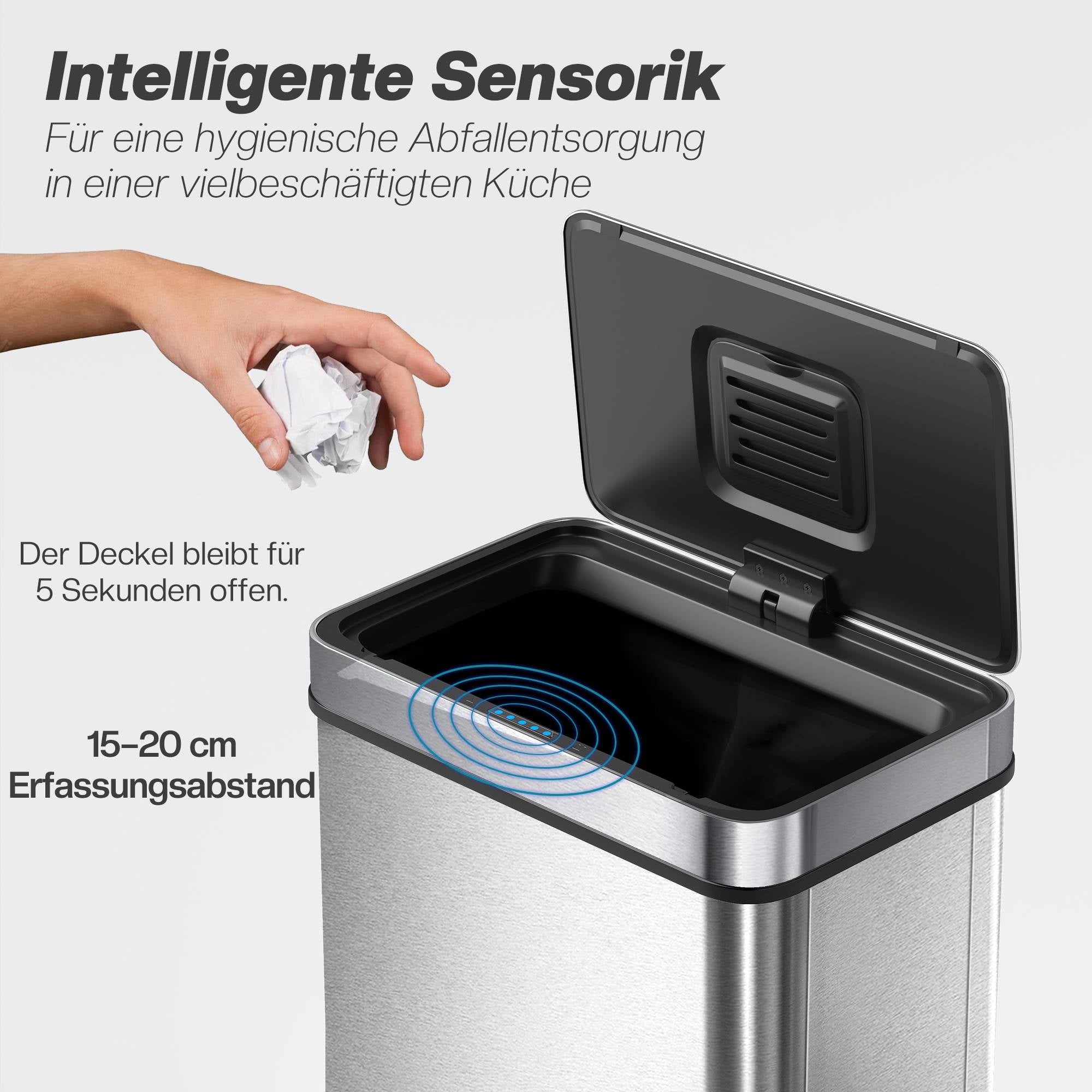 50L sensoravfallskorg, rostfritt stål, luktkontroll