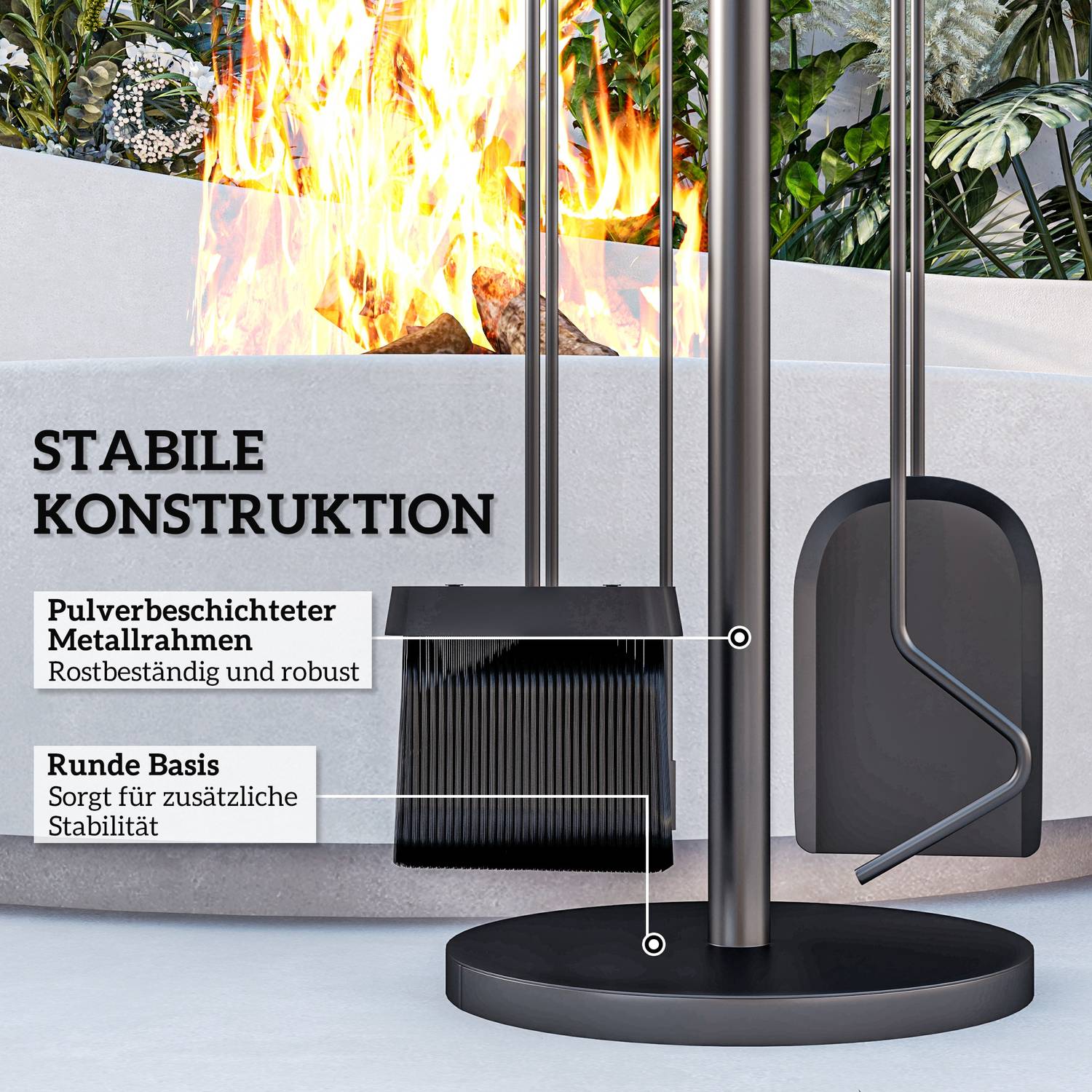 5-delad svart metall spisverktygssats med stativ