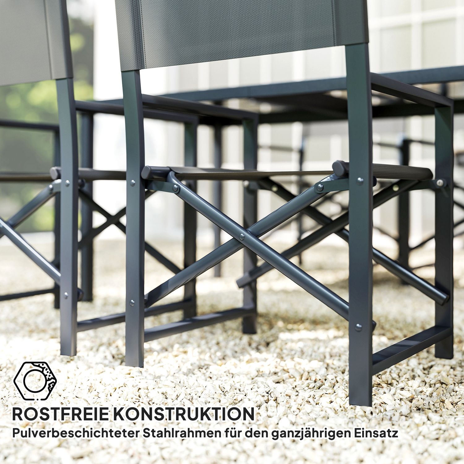 5-delat matsalsset i stål med hopfällbara stolar, grå