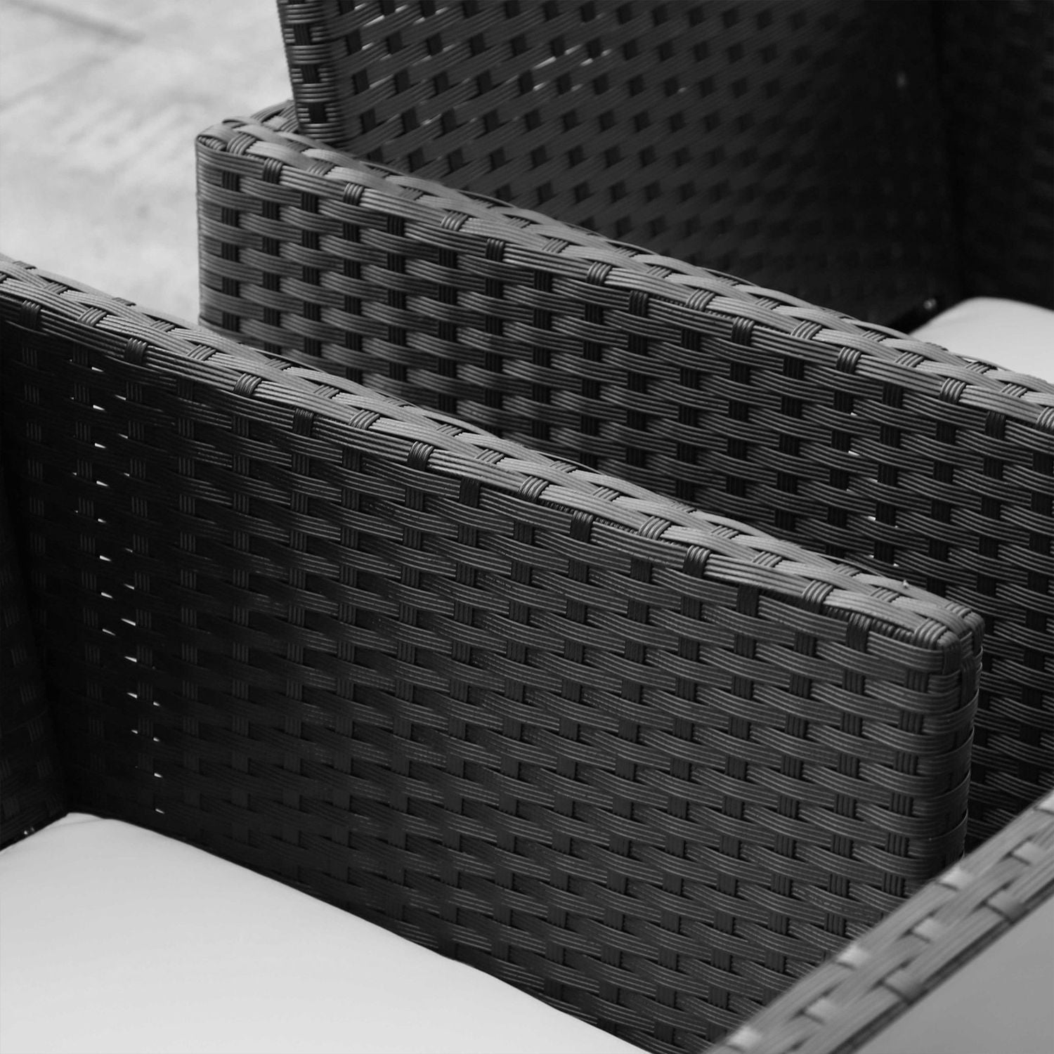 8-personers svart polyrattan trädgårdssittset