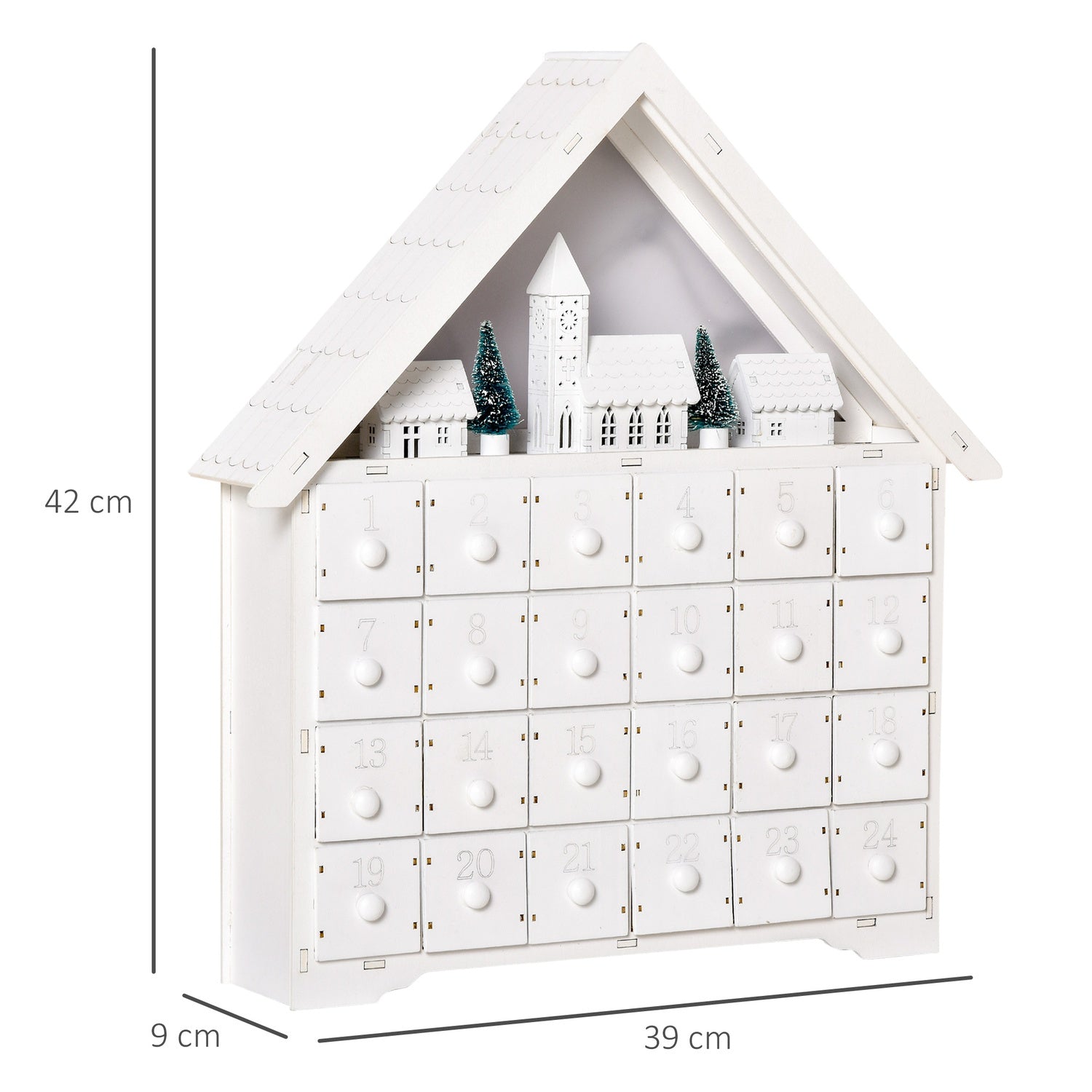 Adventskalender Med LED, 24 fyllbara fack, Vit
