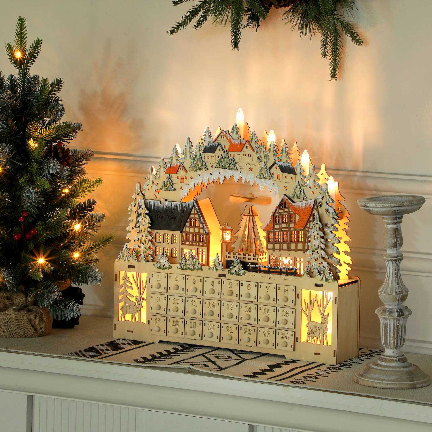 Adventskalender med LED-ljus, Trä DIY 45x9x42,5 cm