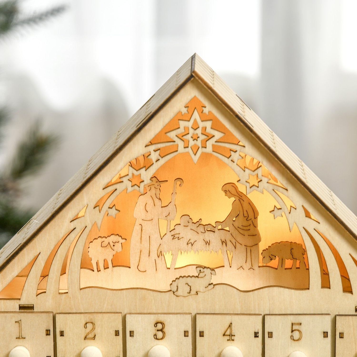 Adventskalender med 24 LED-belysta trälådor