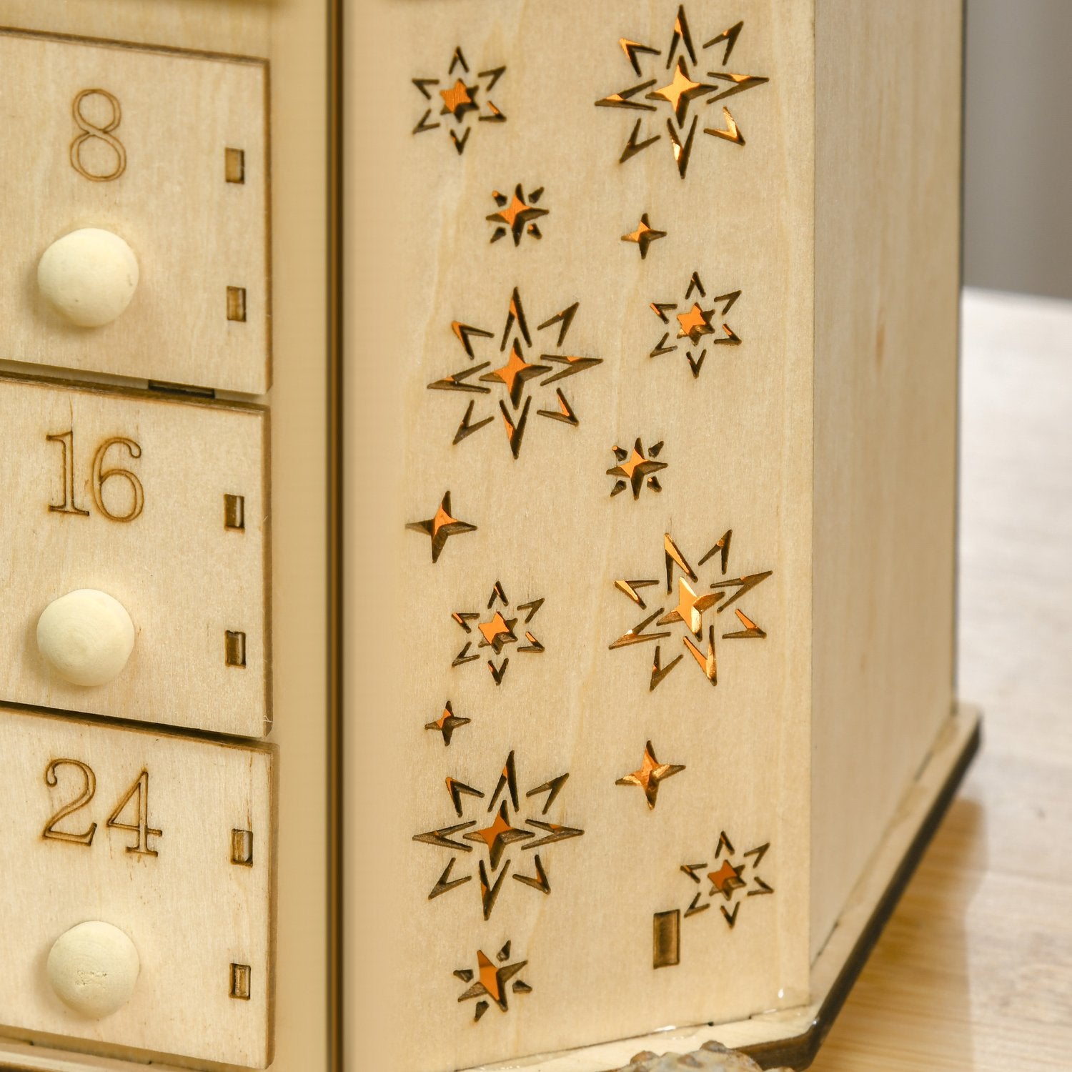 Adventskalender med LED-ljus, 24 fyllbara lådor, 45x13x43 cm