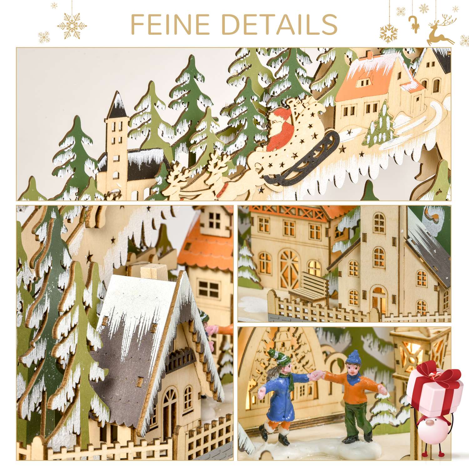 Adventskalender med LED-ljus, 24 fyllbara lådor, 45x13x43 cm