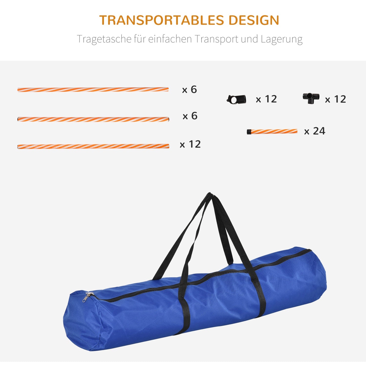 Agilityträningsset för hundar, orange – stavar, visselpipa & väska