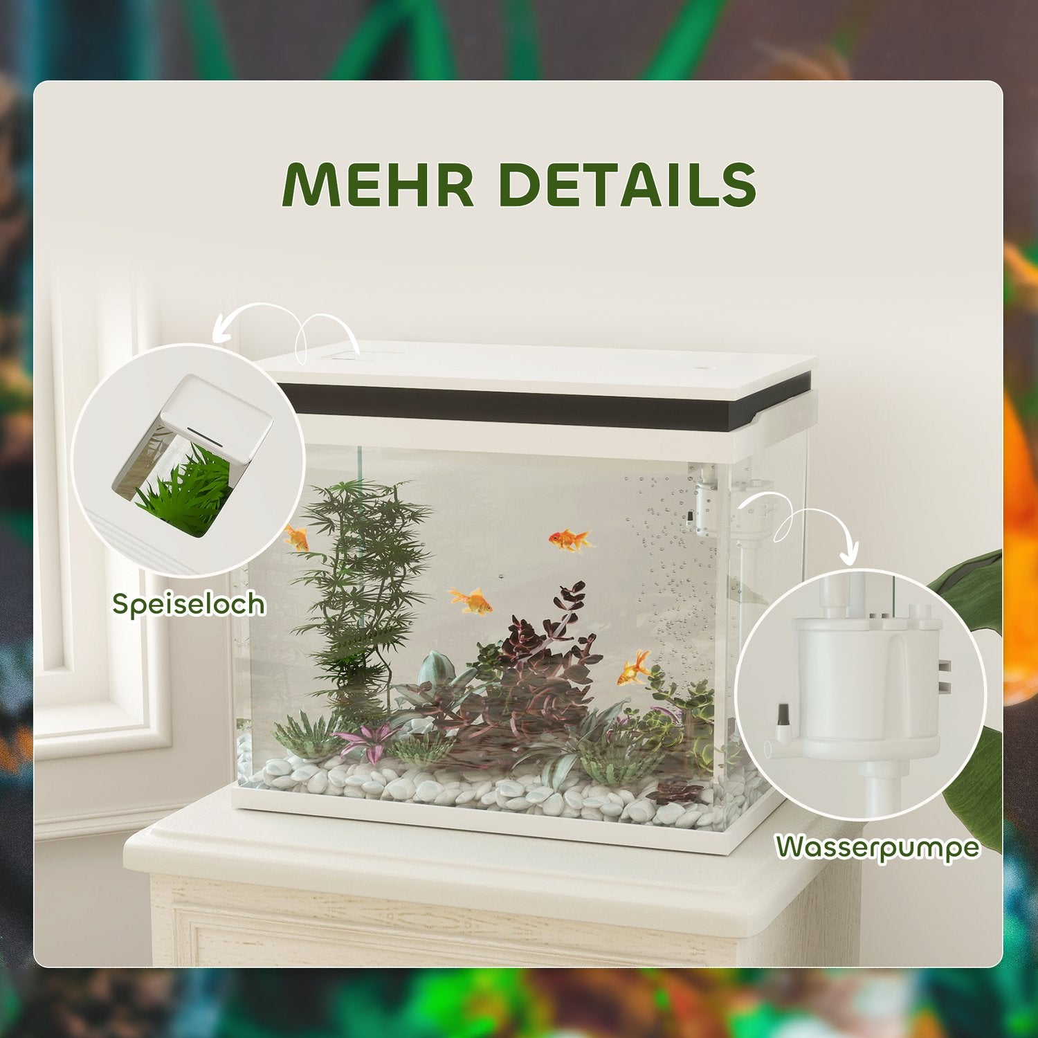 Akvarium, 41L glas med filter, LED & pump - Vit