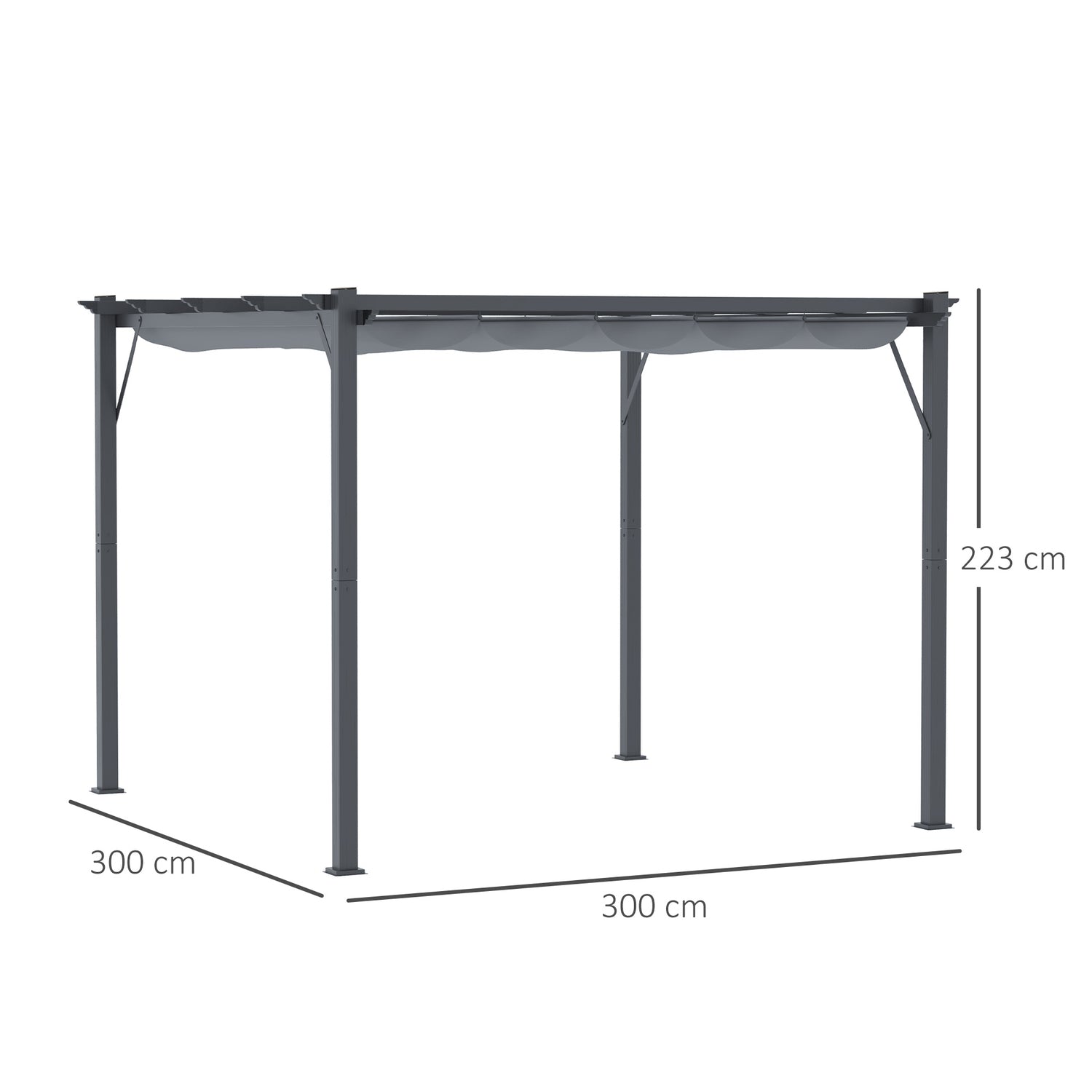 Aluminium Pergola Gazebo, Skjuttak, Kolgrå, 3x3M