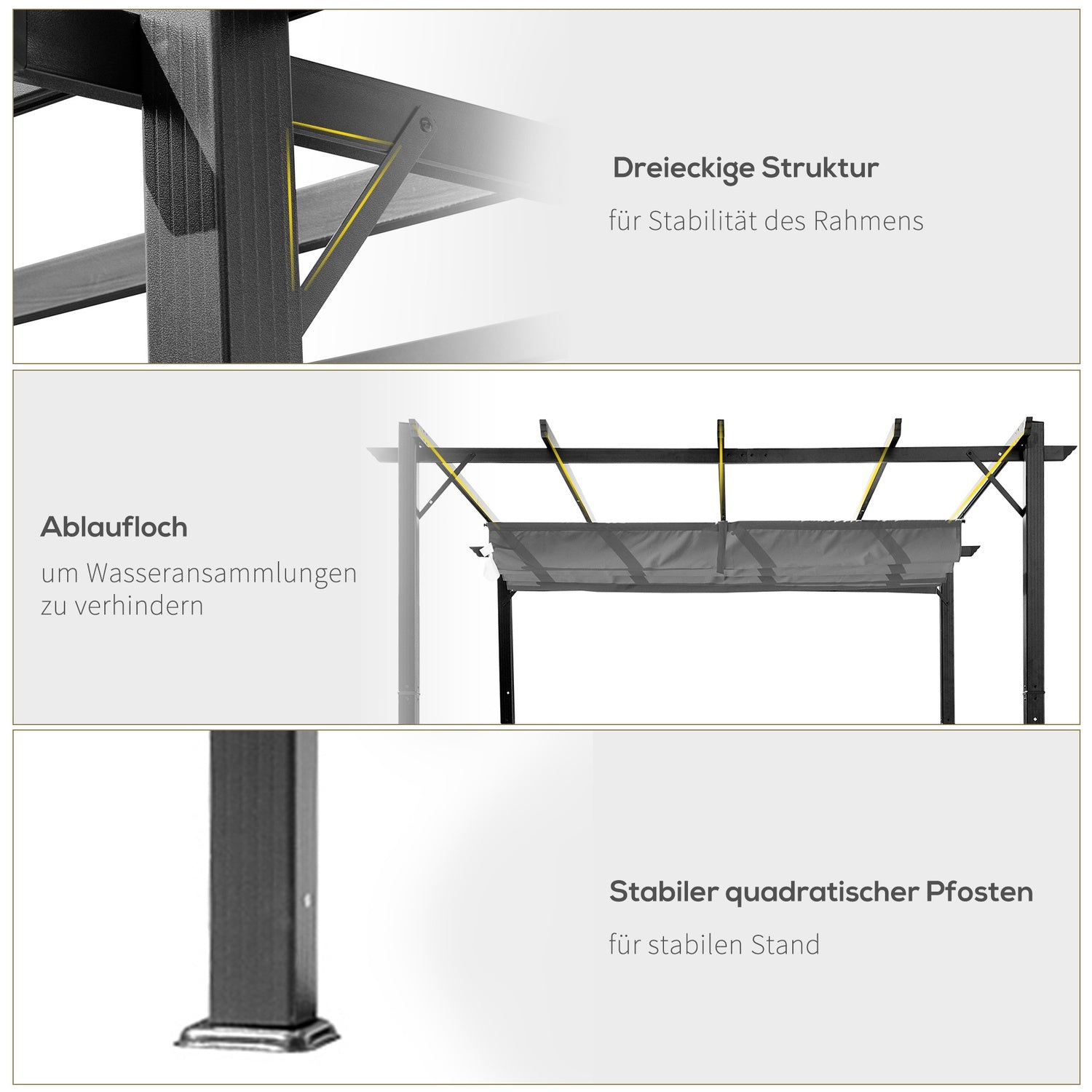 Aluminium Pergola Gazebo, Skjuttak, Kolgrå, 3x3M