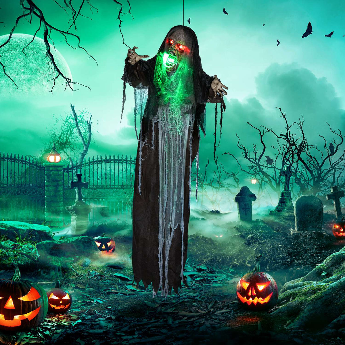 Animovaná halloweenská dekorace se světlem a zvukem, 183 cm