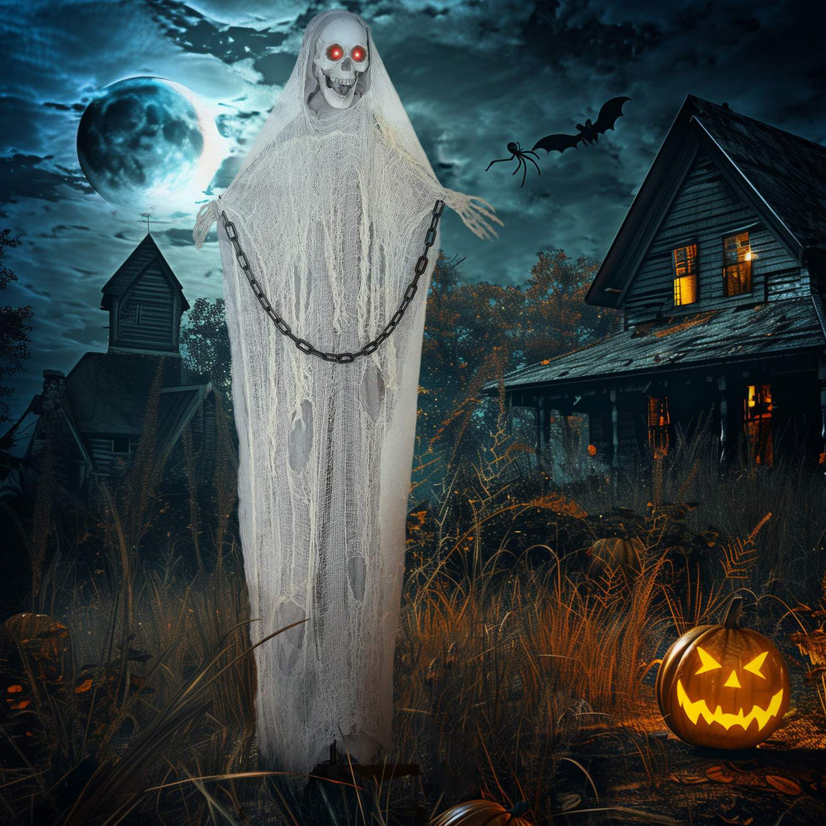 Animerad Liemannen Halloweendekoration, 183 cm, Lysande ögon