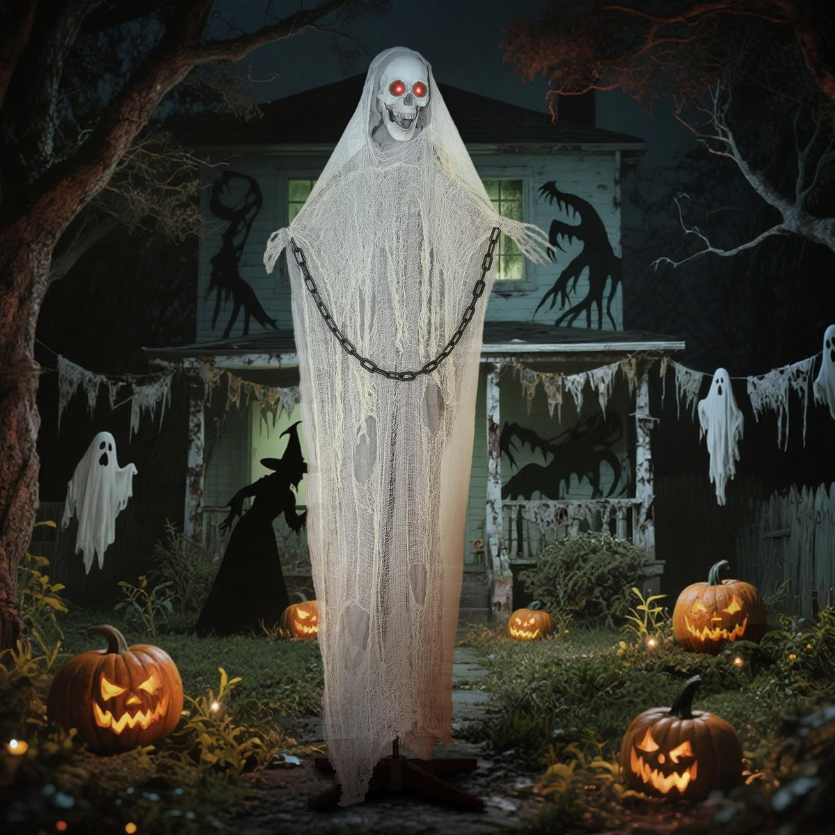 Animerad Liemannen Halloweendekoration, 183 cm, Lysande ögon
