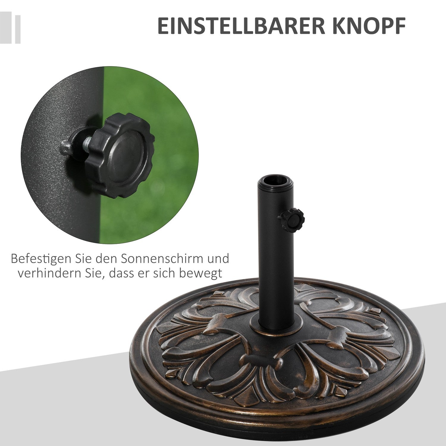 Antik bronsparaplybas, 13 kg, passar Ø35-48mm stolpar