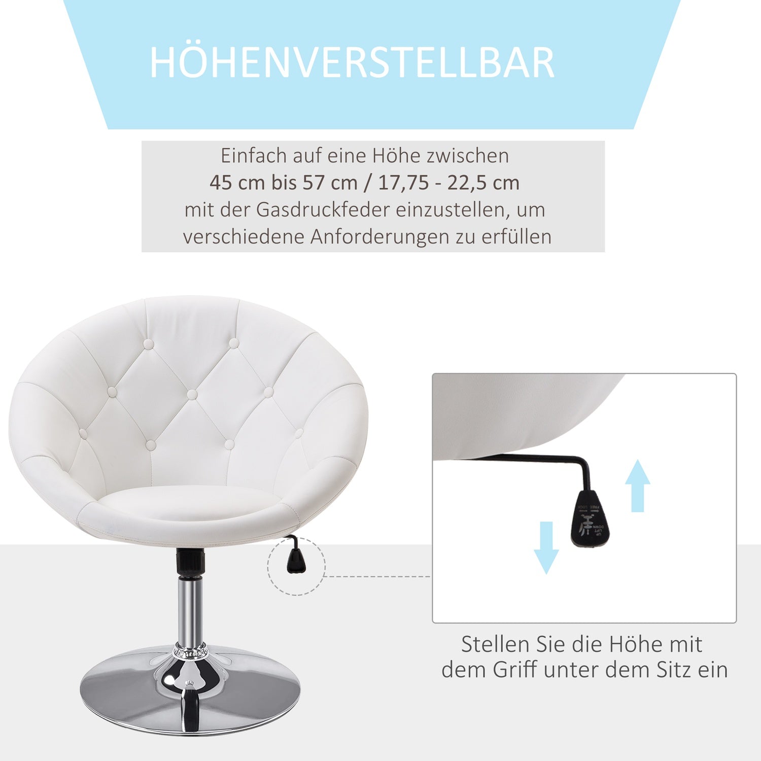 Justerbar svängbar arbetspall, kromstål, 56-90 Cm