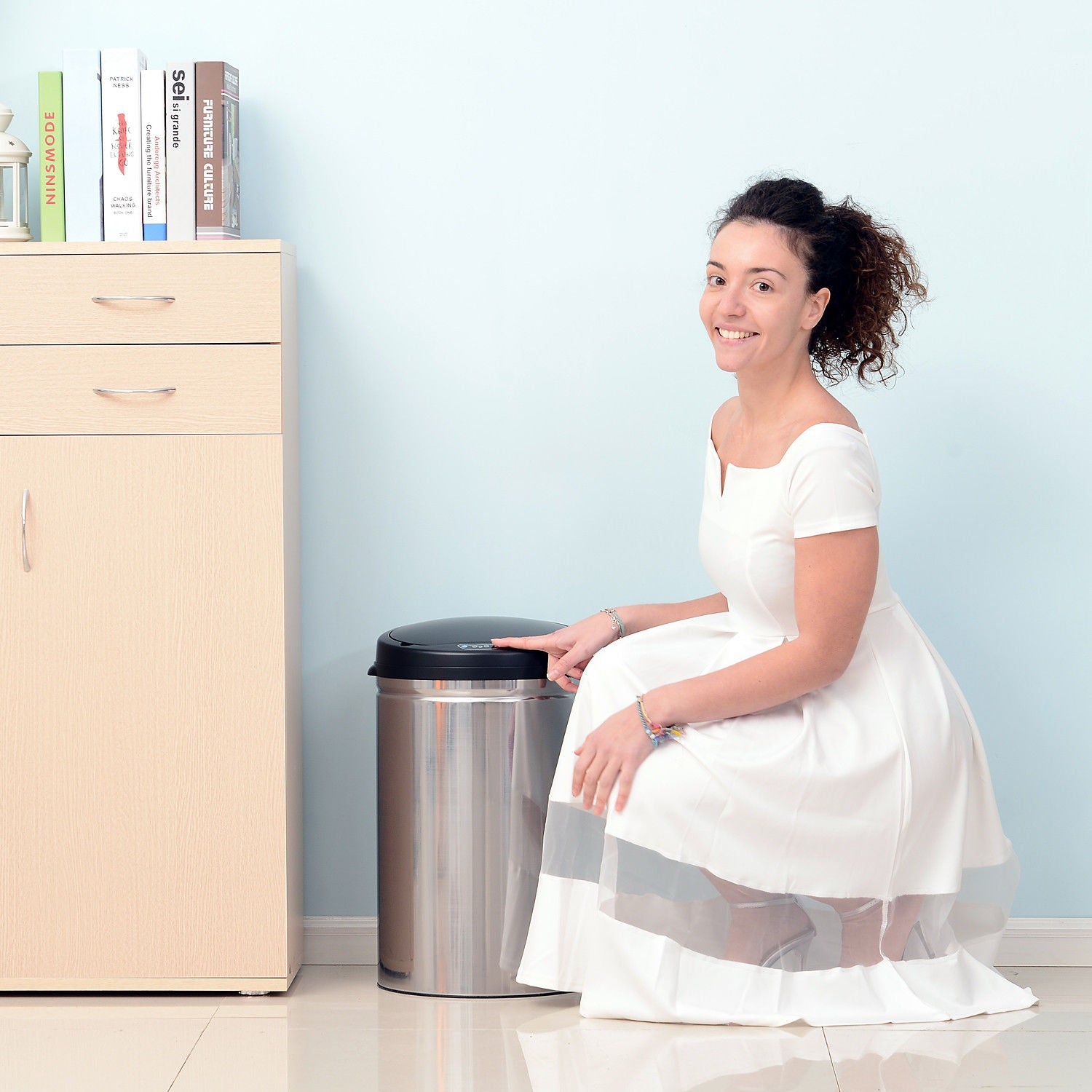 Automatisk 30L sensor soptunna – rostfritt stål, rund