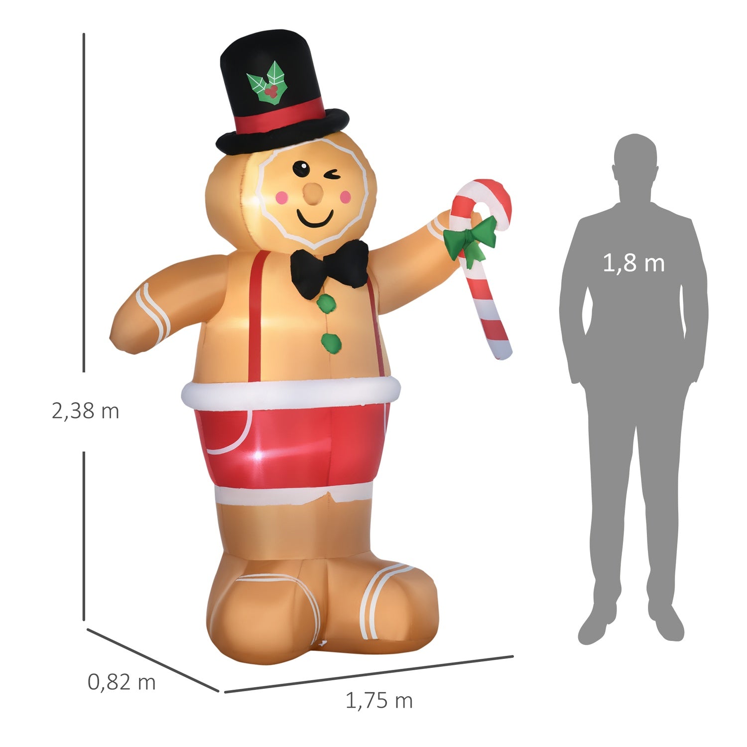 Uppblåsbar Gingerbread Man 2.38M med LED-lampor, vattentät
