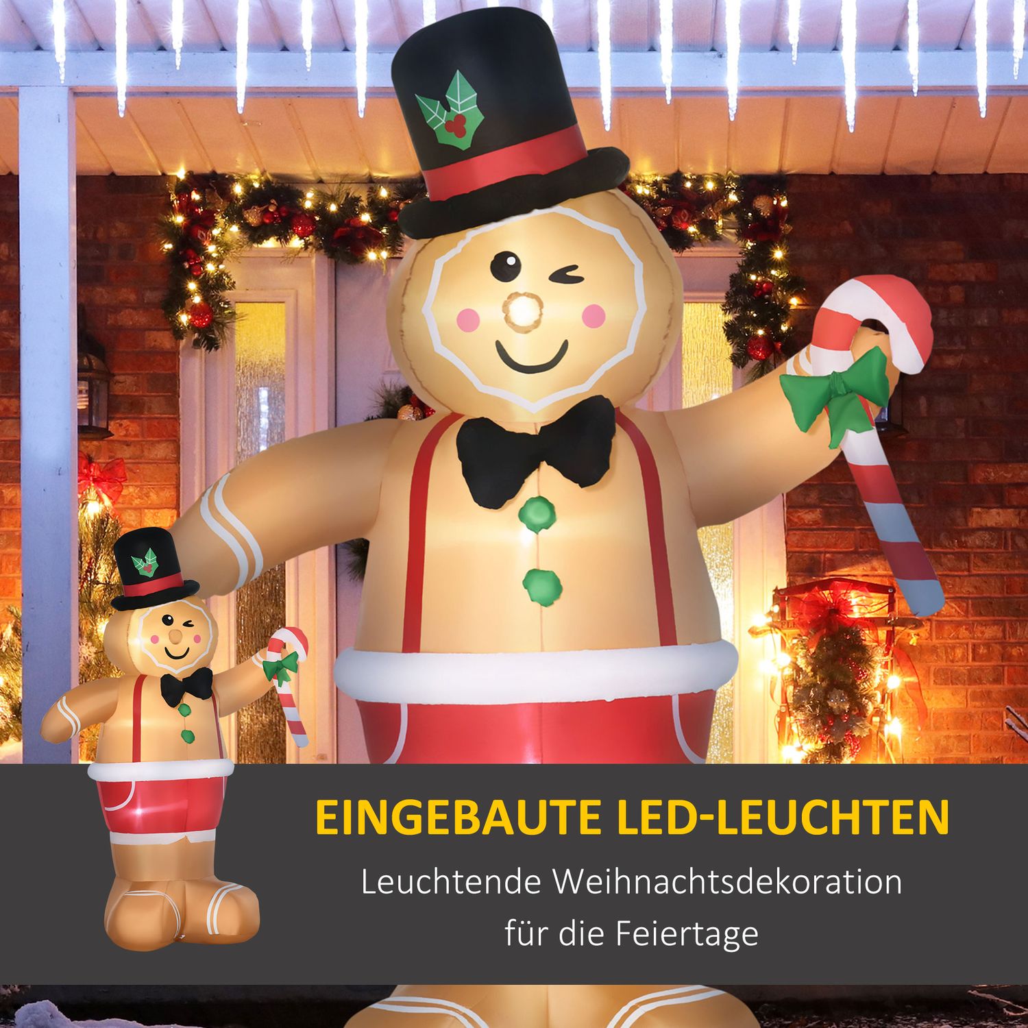 Uppblåsbar Gingerbread Man 2.38M med LED-lampor, vattentät