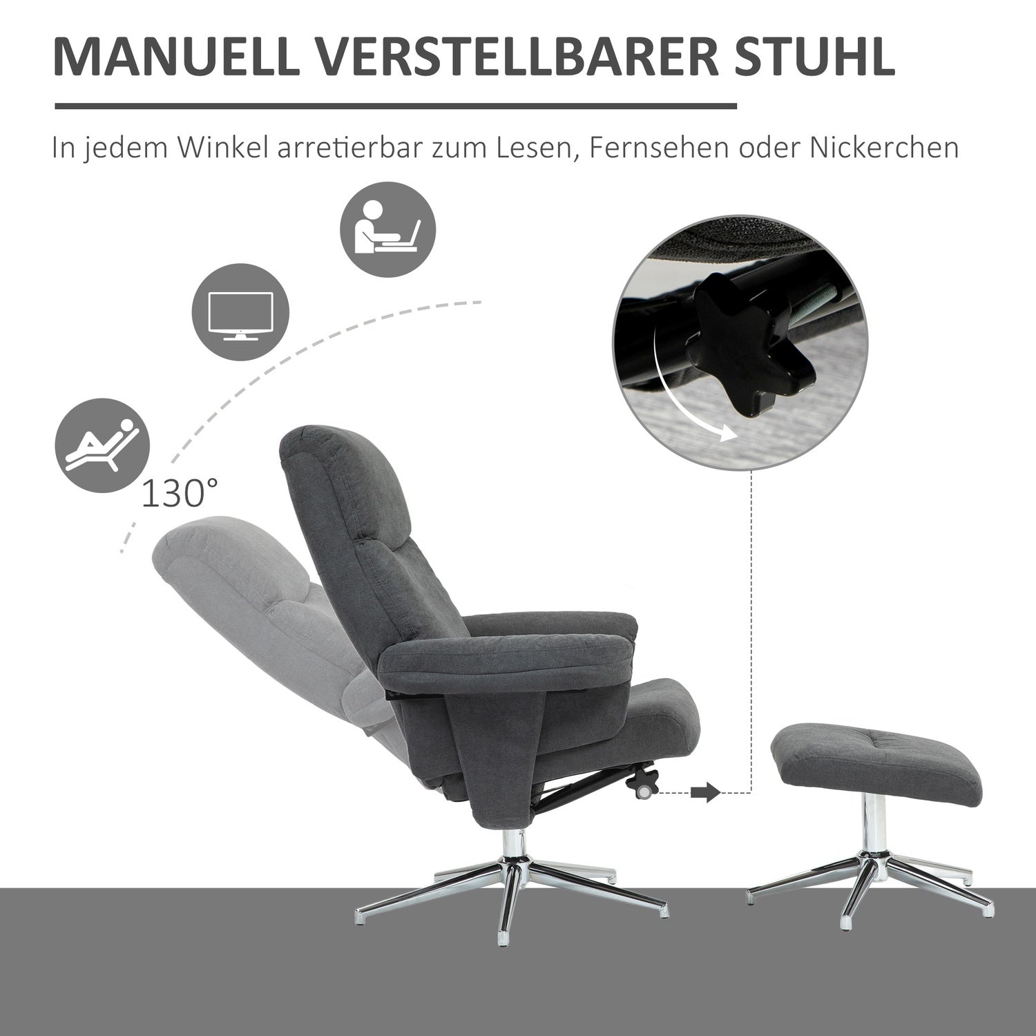 Avslappningsfåtöljstolset, sammetslook, upp till 150 kg, mörkgrå