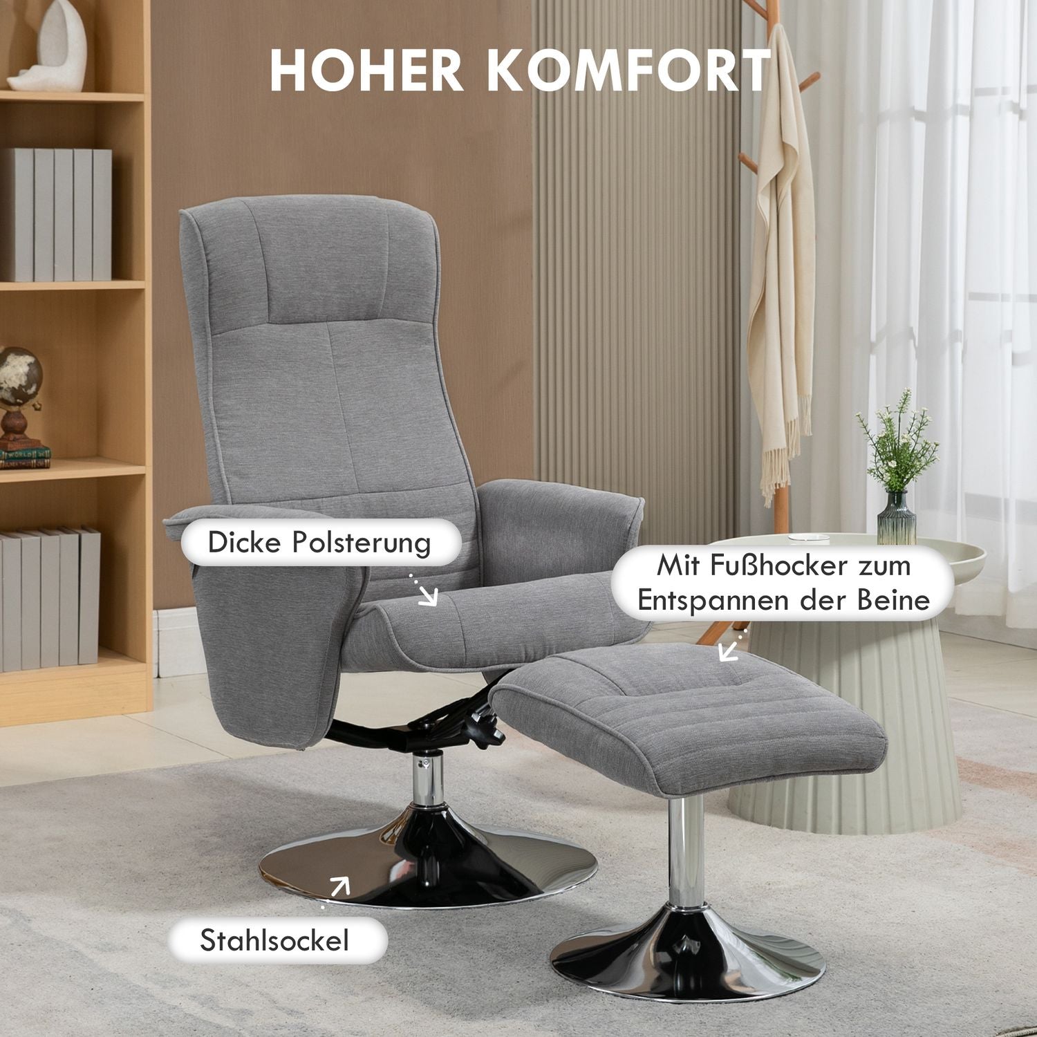 Velvet Grey Liggande TV-stol, Vridbar, Stöder 150 kg