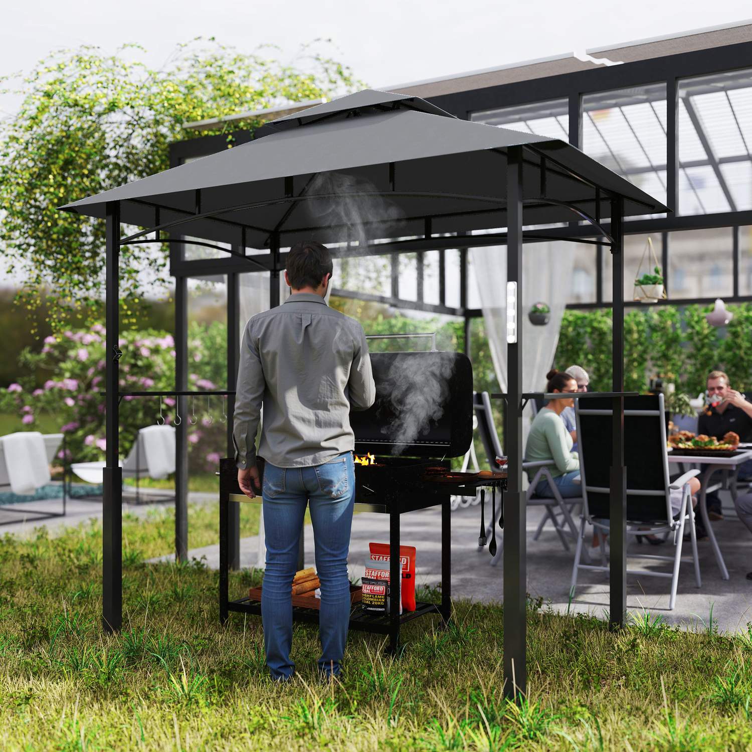 BBQ Pavilion, vattentät och flamskyddad, 243x148x248 cm