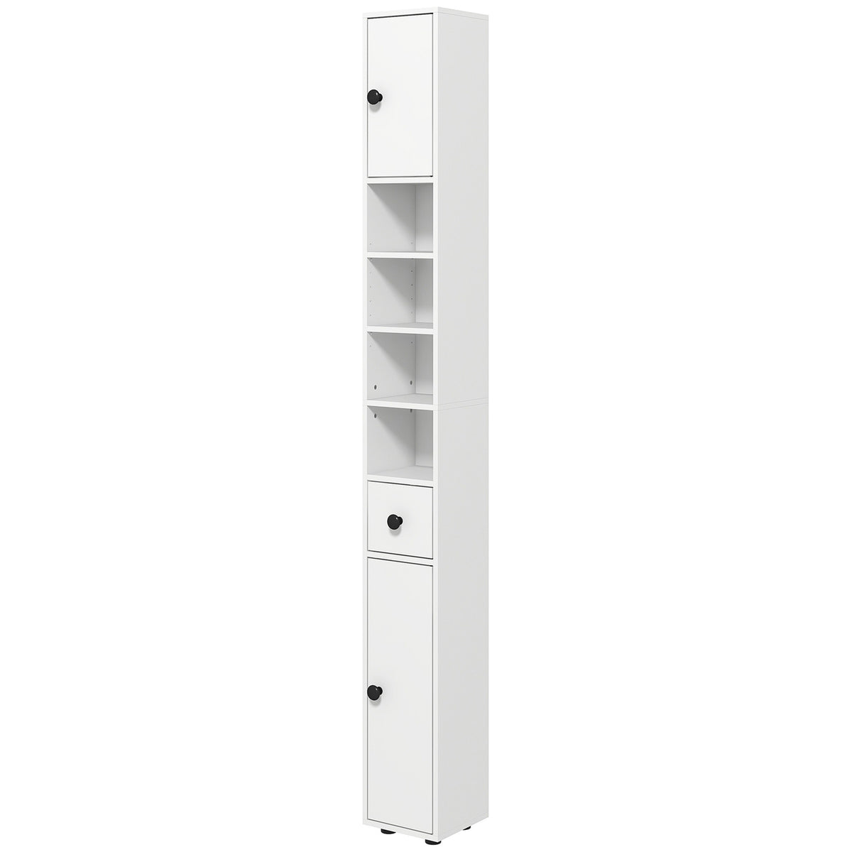 Badkamerkast, 4 legplanken, lade, spaanplaat, slank design, wit