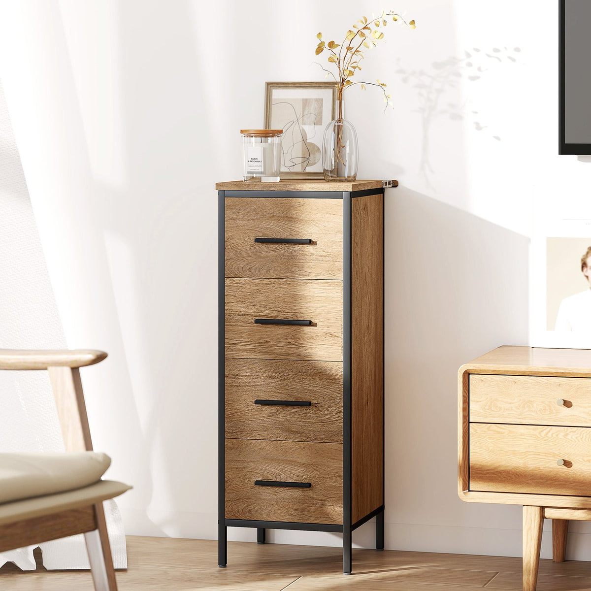 Badkamerkast, 4 laden, compact, industriële stijl
