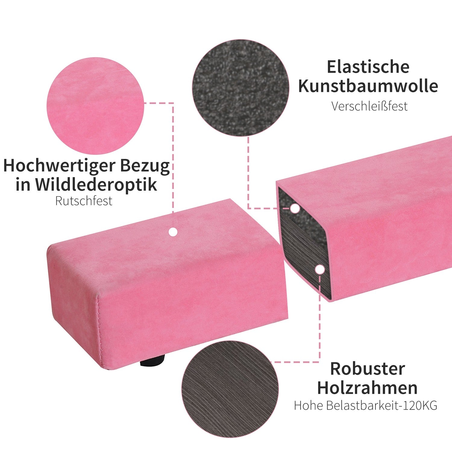 Rosa 210 cm Vikbar gymnastik Balansbalk, inomhus/utomhusbruk