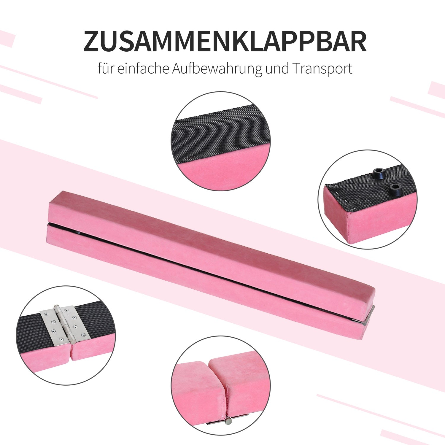 Rosa 210 cm Vikbar gymnastik Balansbalk, inomhus/utomhusbruk