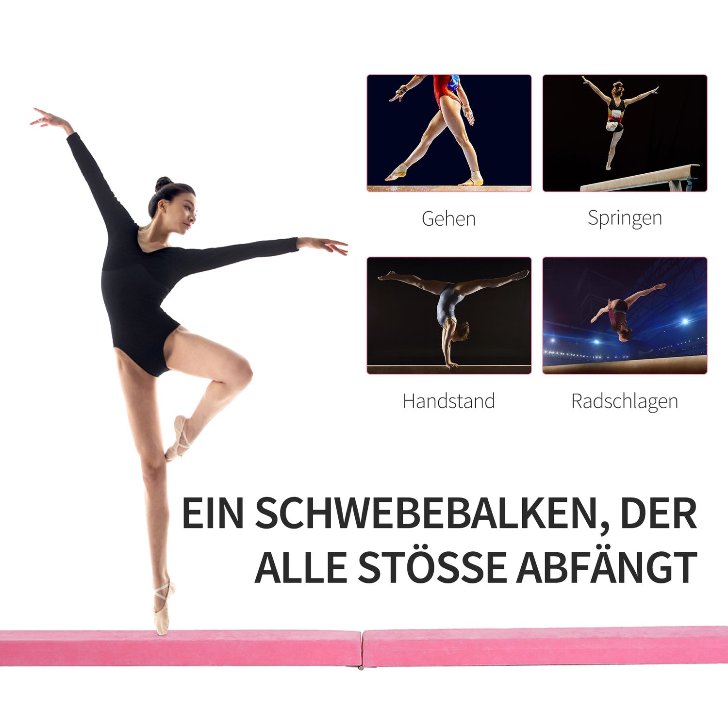 Rosa 210 cm Vikbar gymnastik Balansbalk, inomhus/utomhusbruk