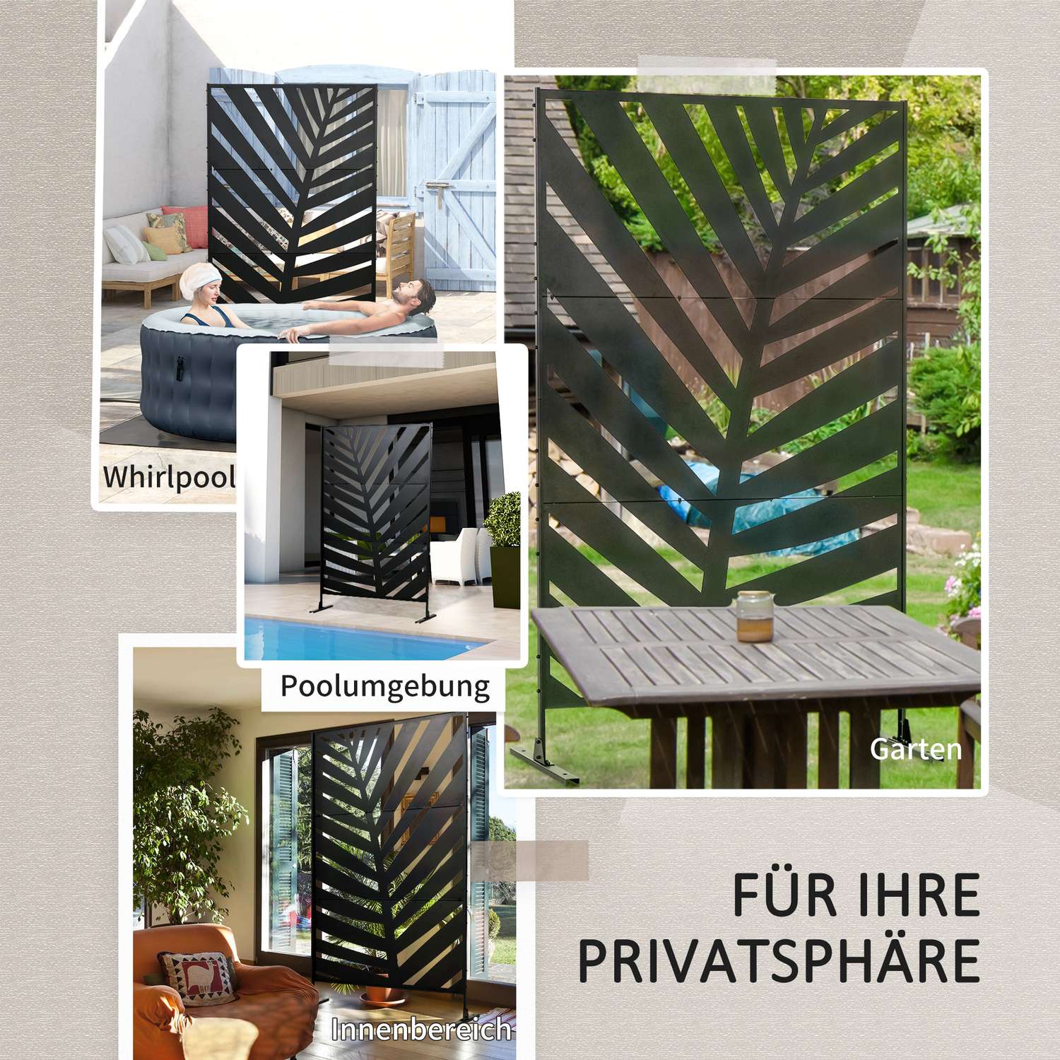 Balcony Privacy Screen, Banan Leaf, 122x198cm, Black Steel