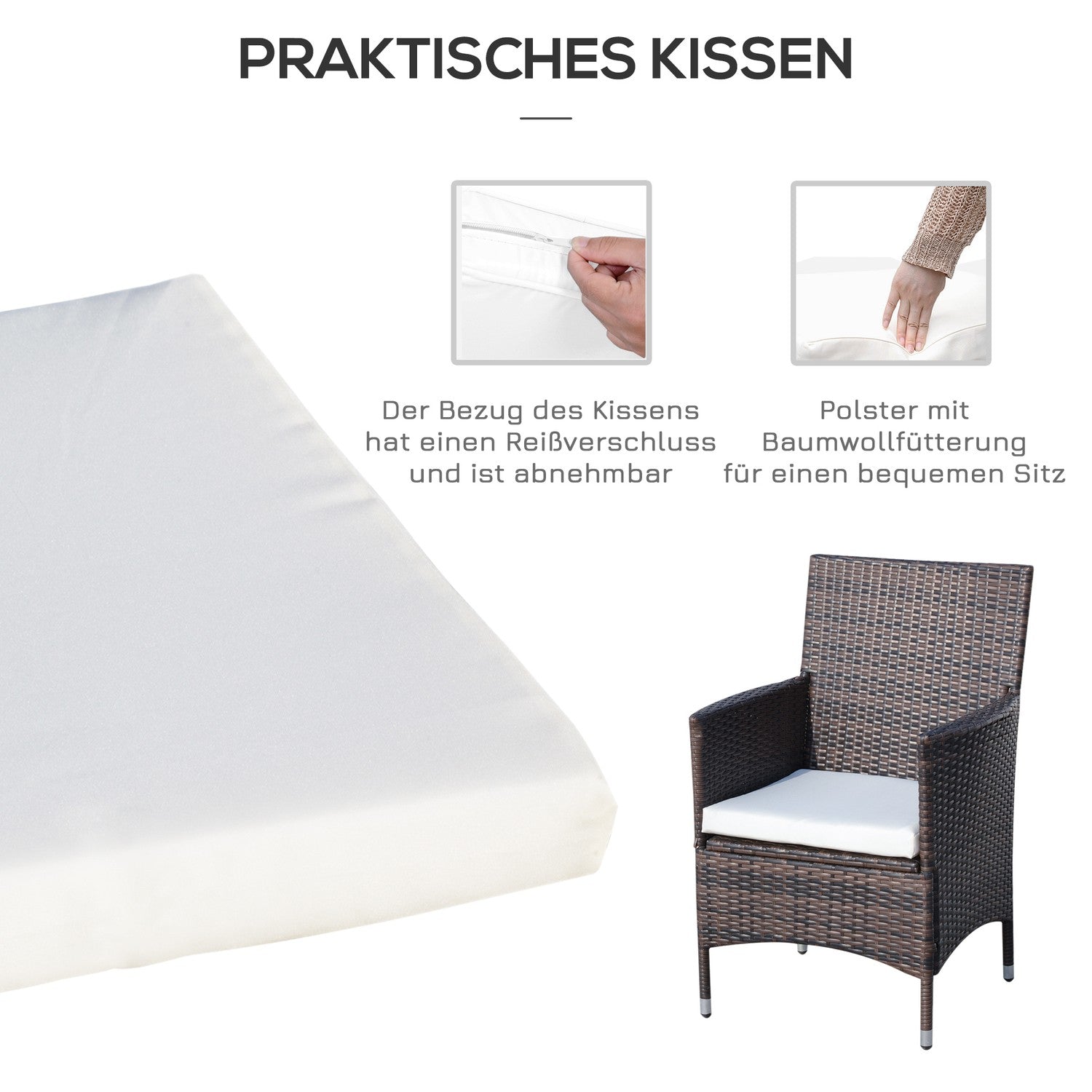Vikbar rotting bistroset med kuddar, brun 60x58,5x89,5 cm