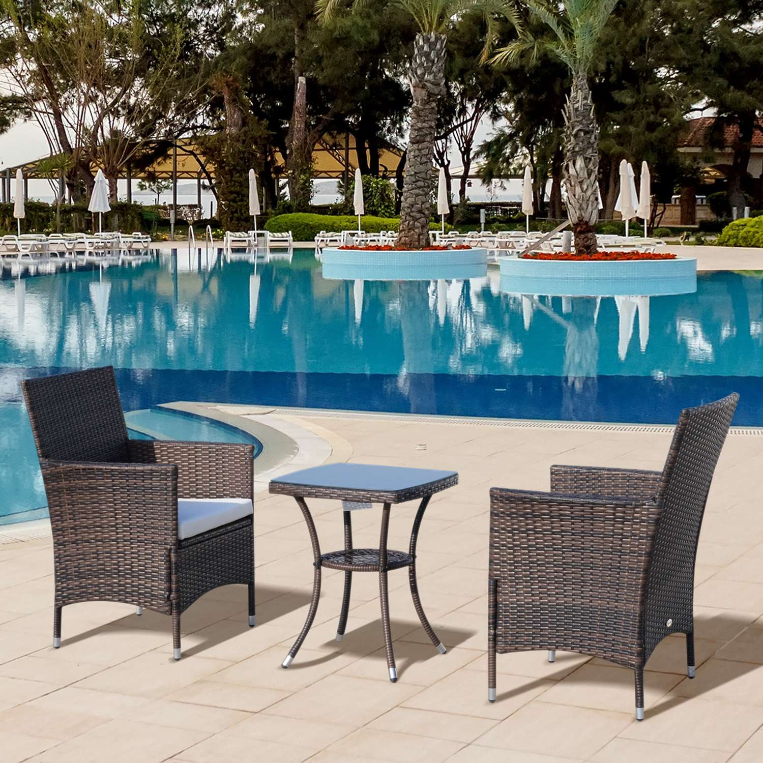 Vikbar rotting bistroset med kuddar, brun 60x58,5x89,5 cm