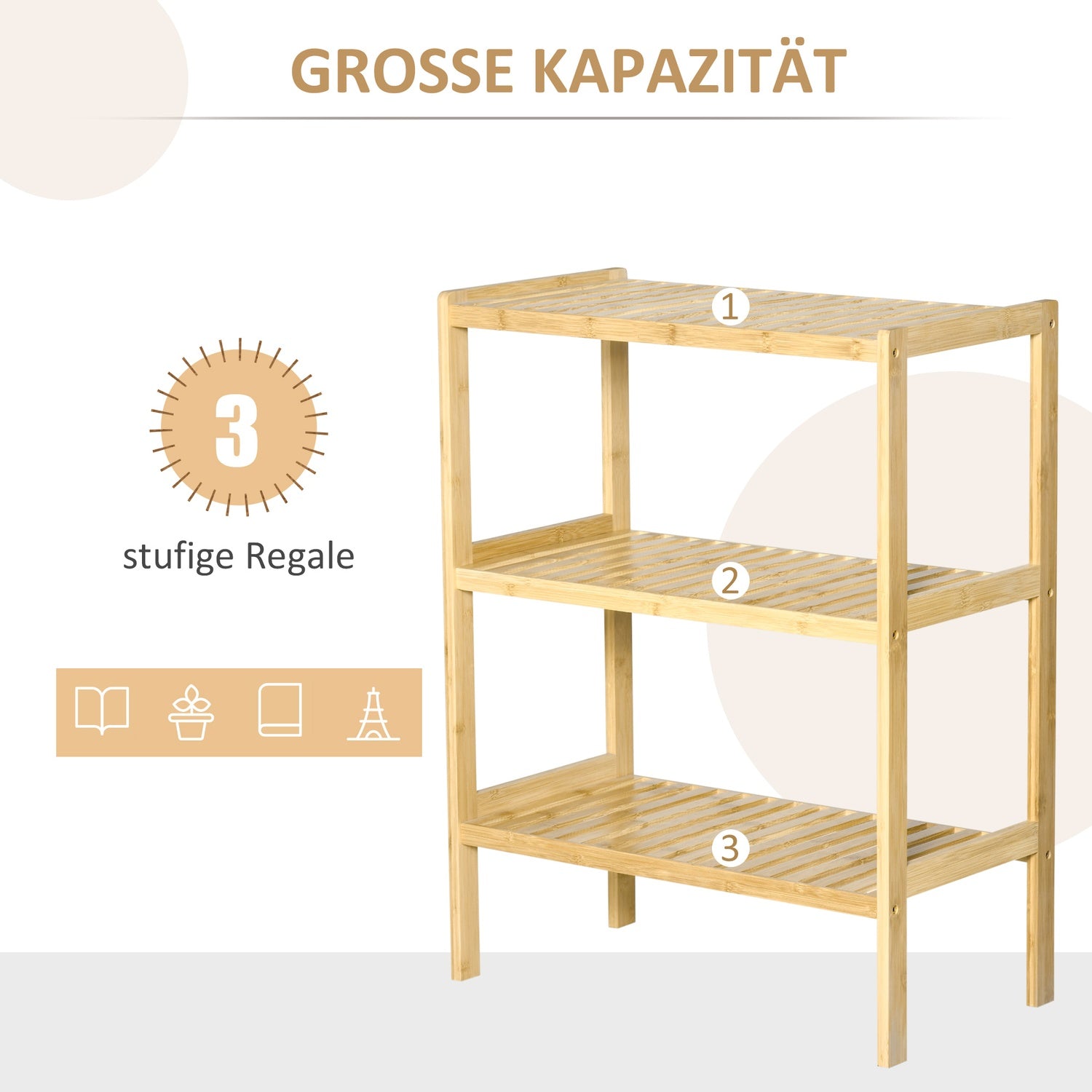 Bambu 3-våningshylla för badrum, kök eller vardagsrum