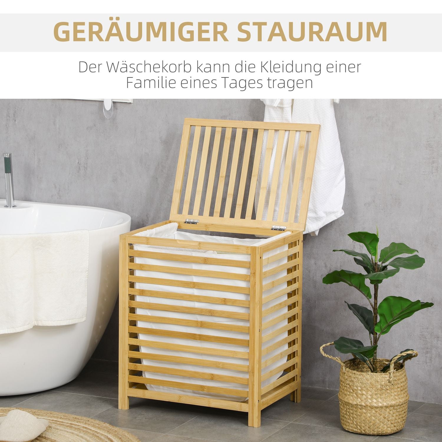 Bambu tvättkorg 55L med lock & avtagbar väska