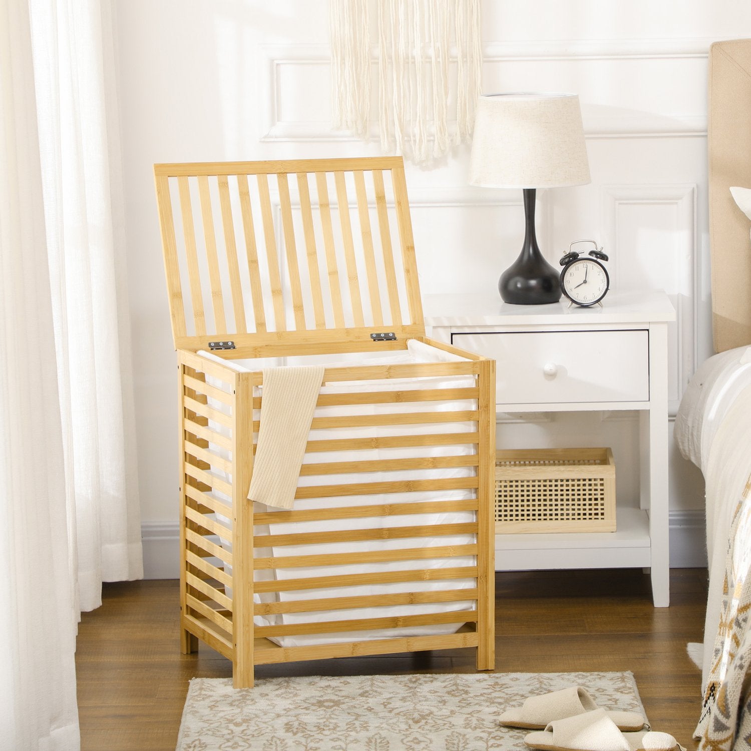 Bambu tvättkorg 55L med lock & avtagbar väska