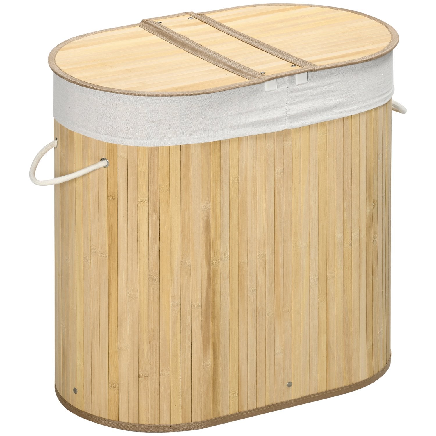 Bambu tvättkorg med lock, dubbla fack
