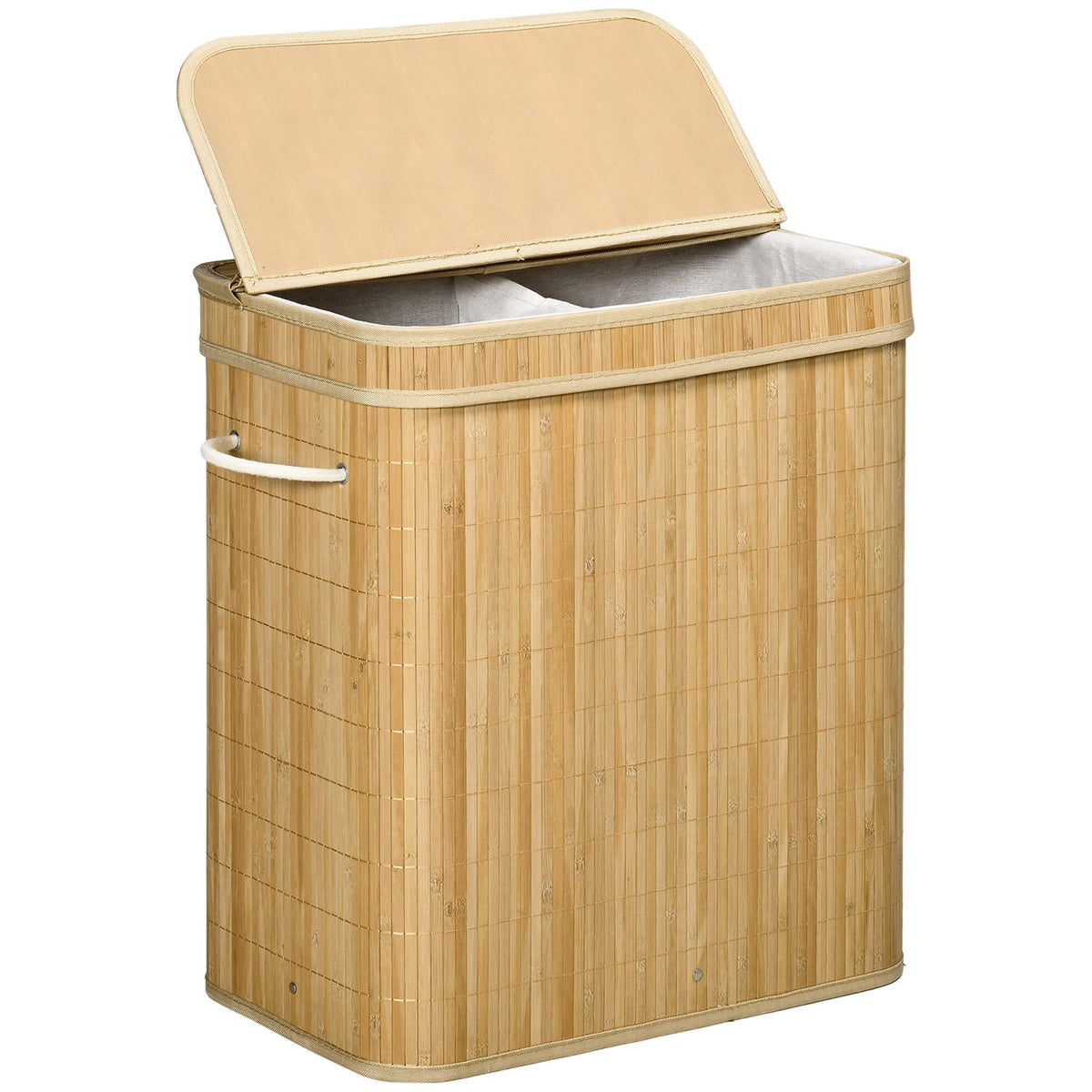 Bambu tvättkorg med lock och 2 fack, 90L