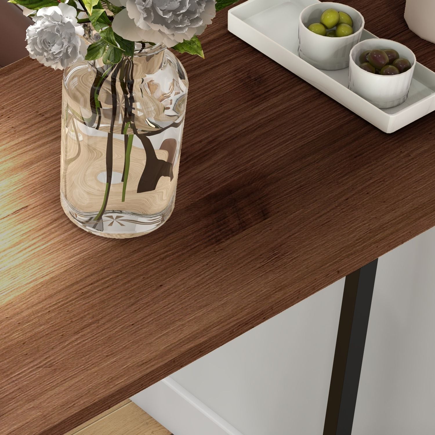 Barbord – trälook, 3 hyllor, stålstomme, 120x40x105 cm