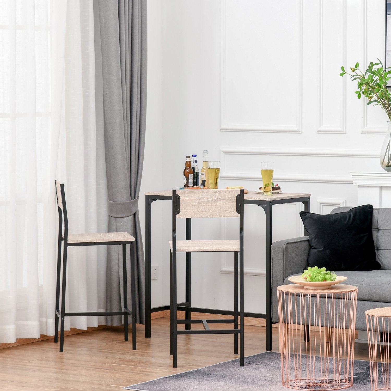 3-delad barbordsset med två stolar, naturlig MDF