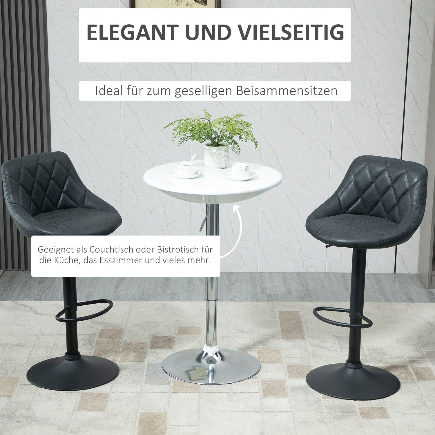 Barbord, Justerbar Höjd, Vitmetall, Ø61 X 76-97 Cm