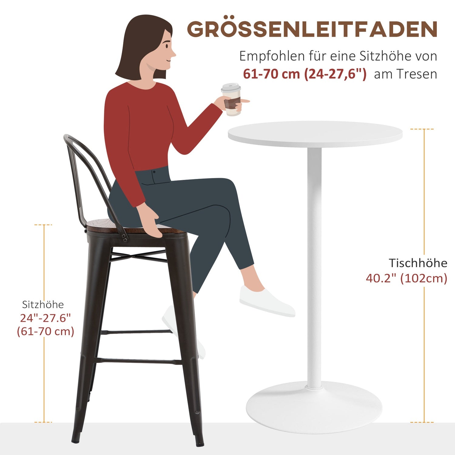 Runt matbord i vitt stål – Ø60 x 102 cm