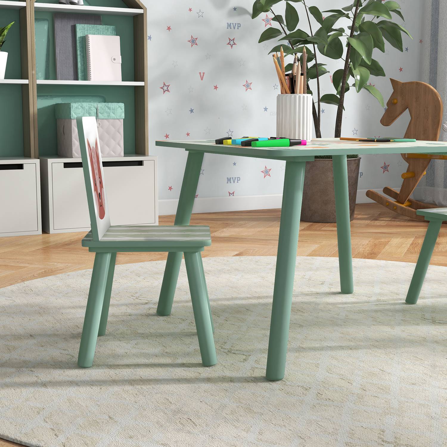 Barnbord och stolar – djurdesign, 3-8 år, grönt