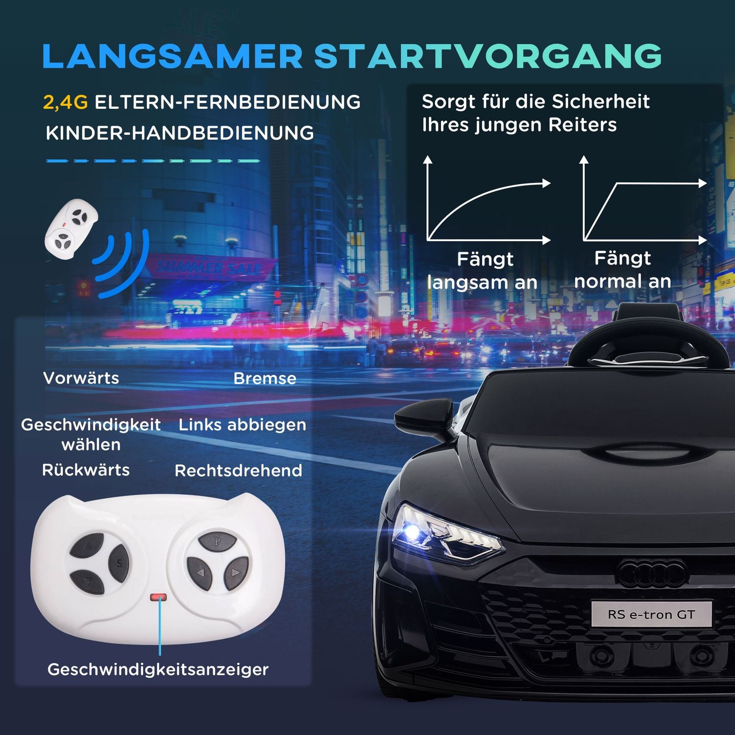 Elbil för barn med fjärrkontroll, säkerhetsbälte och ljud