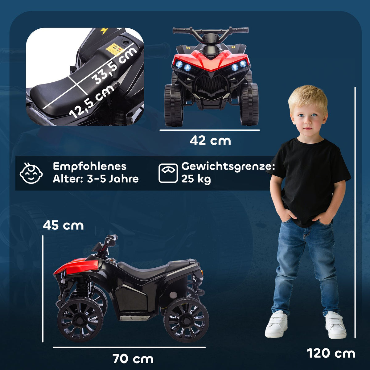 Elektrische kinderquad 6 V met vooruit/achteruit, muziek en ledverlichting