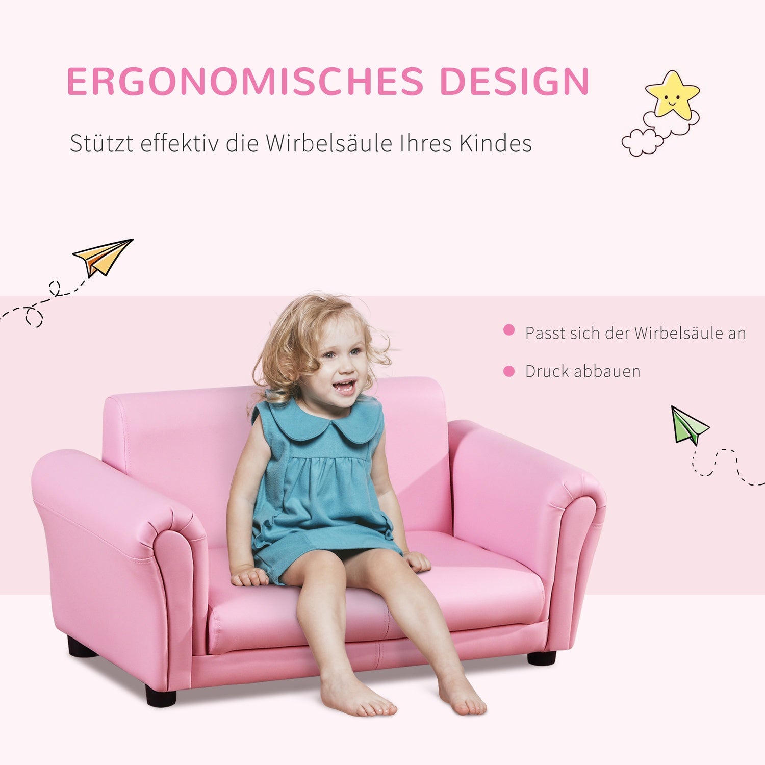 Rosa barnfåtölj & fotpall – 83x42x41cm, Comfort Set